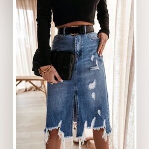 Distressed Blue Denim Skirt